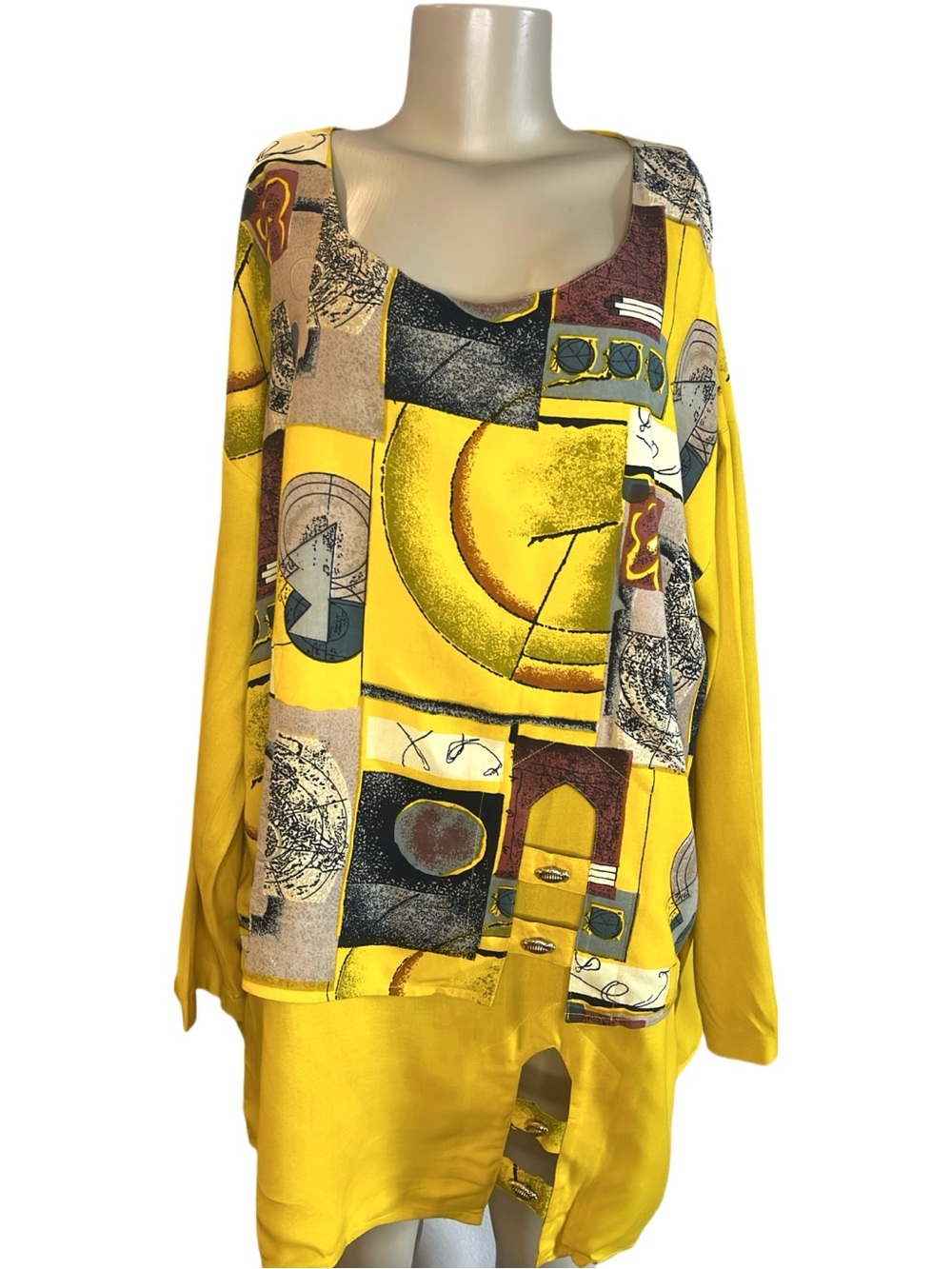 Vintage 90s Double Zero Yellow Oversized Abstract Blouse